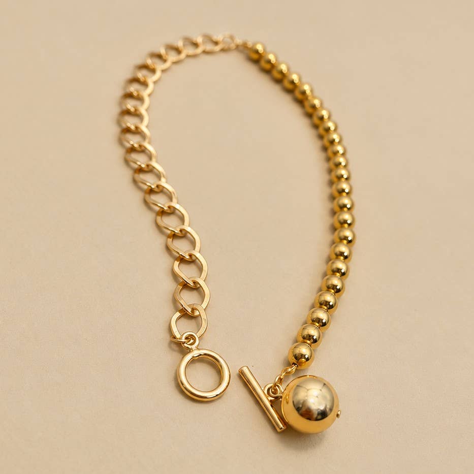 Mixed Link & Round Bead Pendant Necklace