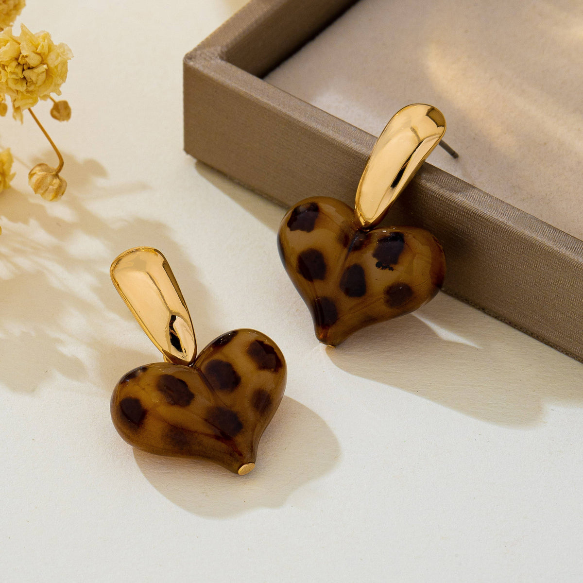 Leopard Heart Drop Earrings