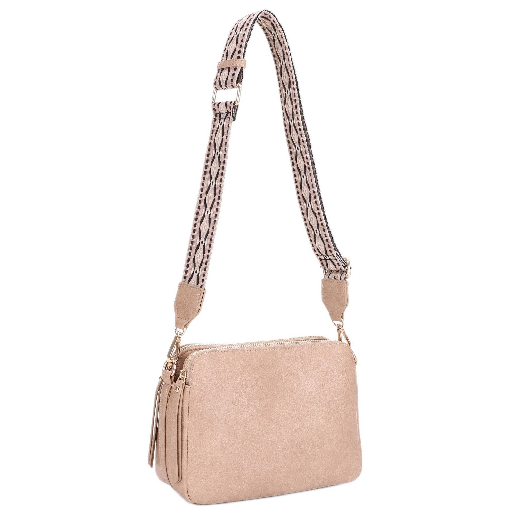 Mila 3 Compartment Crossbody Bag With Guitar Strap