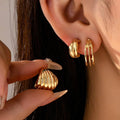Vintage Gold Shell & Hoop Trio Earrings