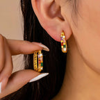 Rainbow Gemstone Bar Hoop Earrings