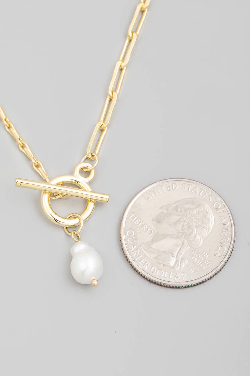 Toggle Chain Pearl Charm Necklace