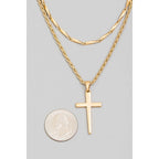 Cross Pendant Layered Chain Necklace