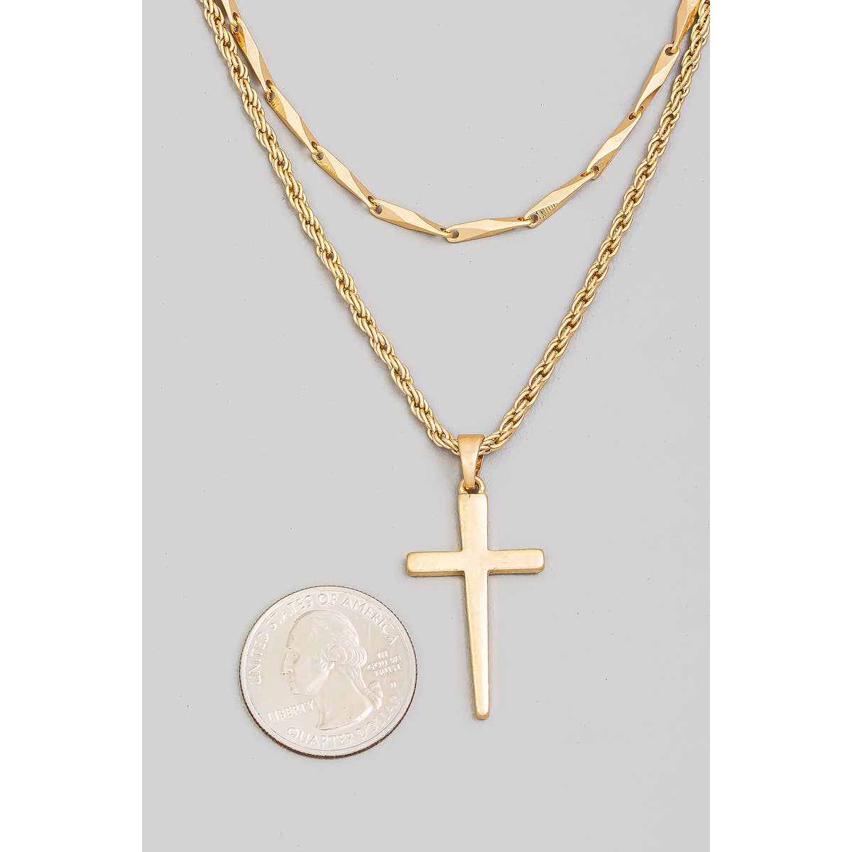 Cross Pendant Layered Chain Necklace