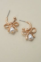 Bow Pearl Huggie Earrings