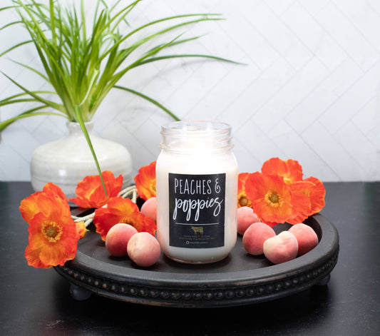 13 oz Mason Jar Candle: Peaches & Poppies