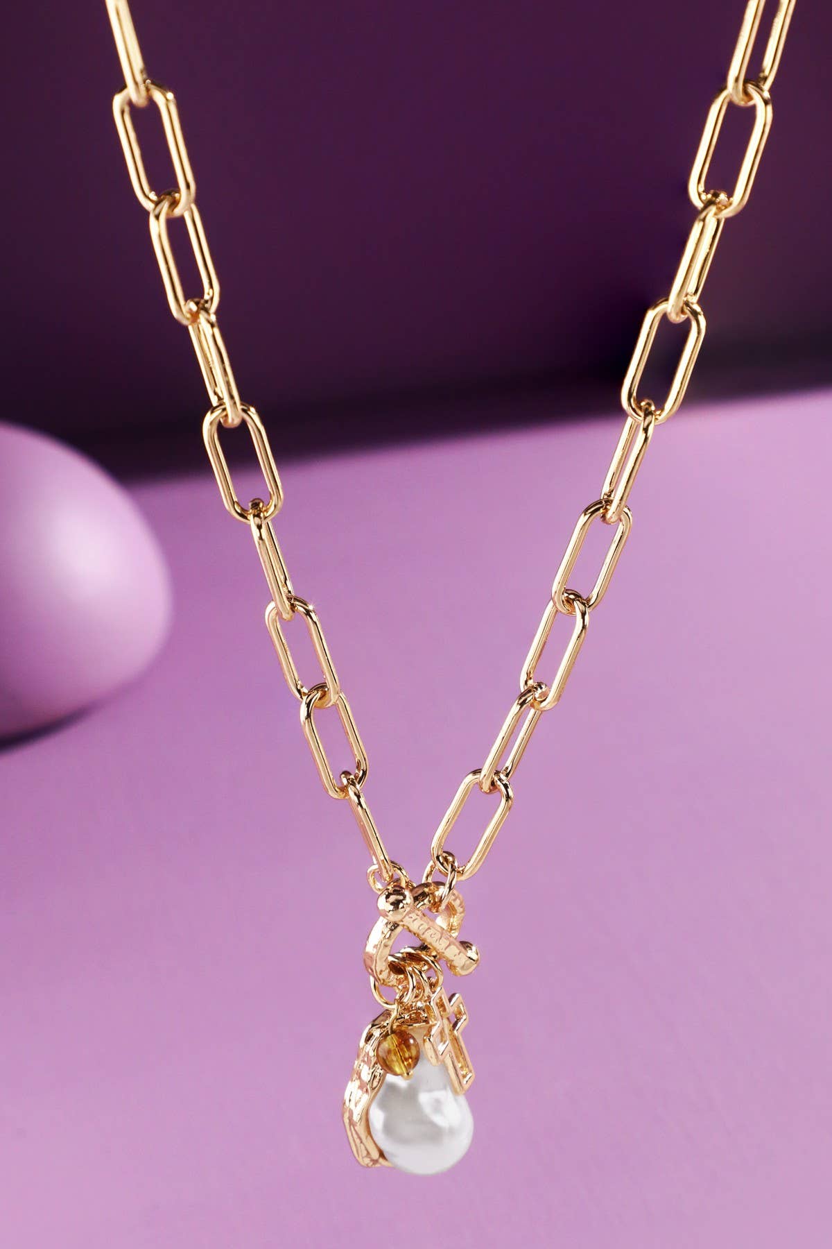 Pearl & Cross Toggle Chain Necklace