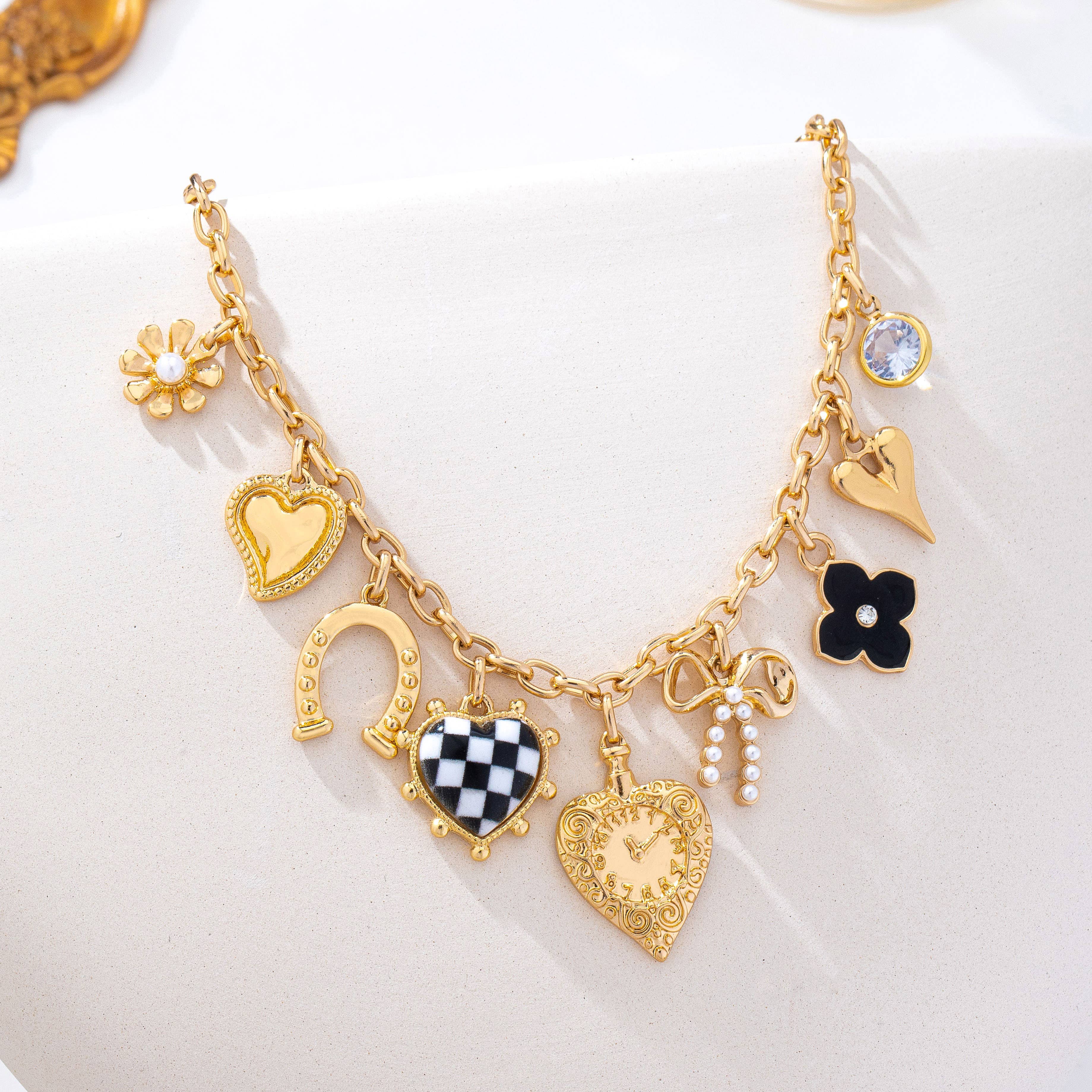 Gold & Black Multi-Charm Necklace