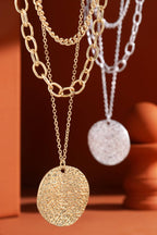 Vintage Link Necklace with Hammered Pendant
