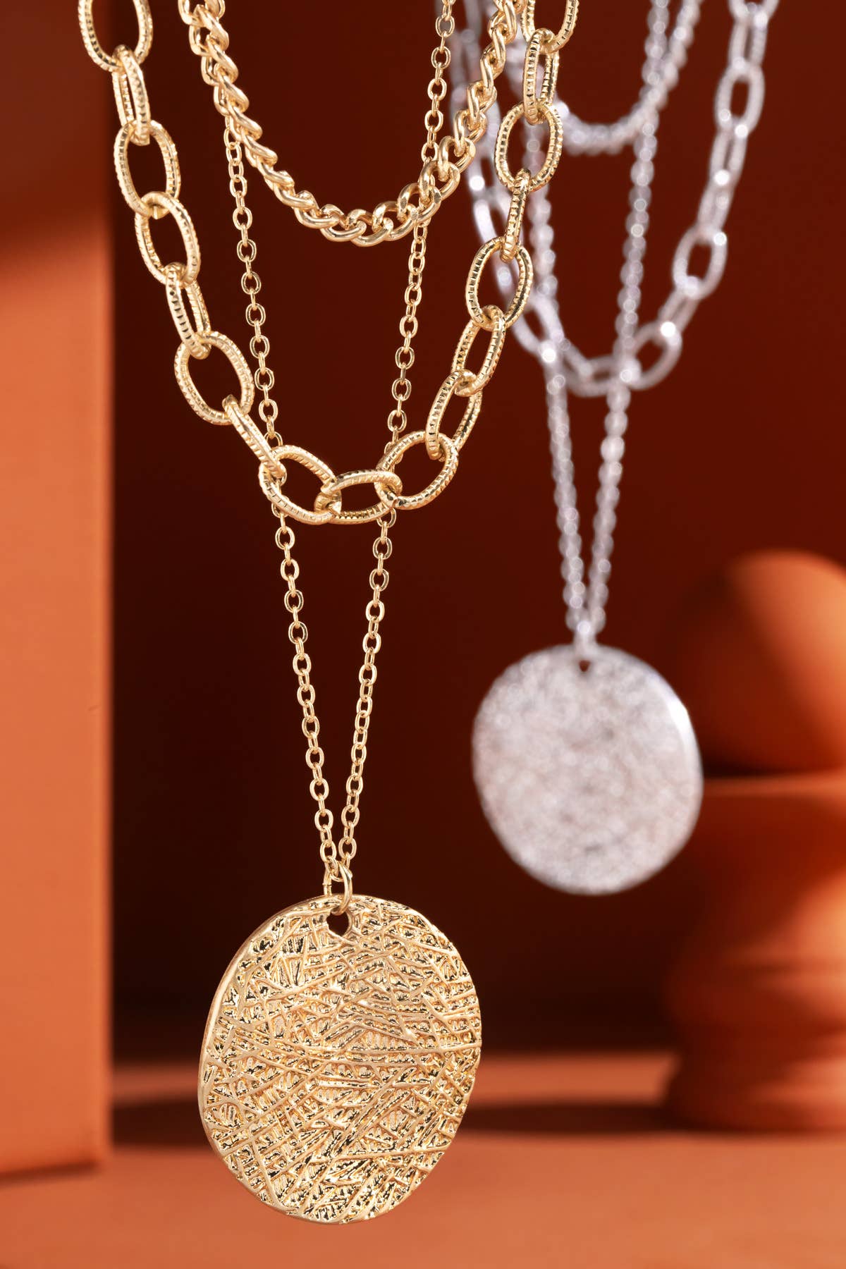 Vintage Link Necklace with Hammered Pendant
