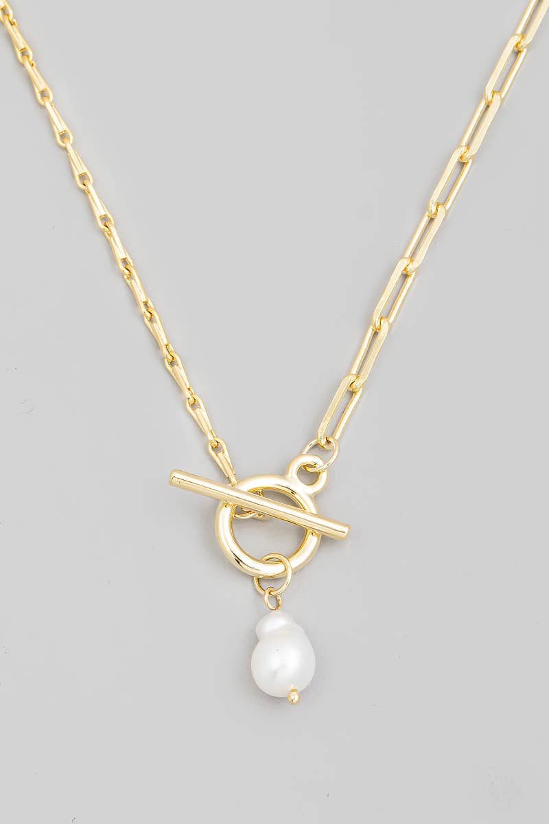 Toggle Chain Pearl Charm Necklace