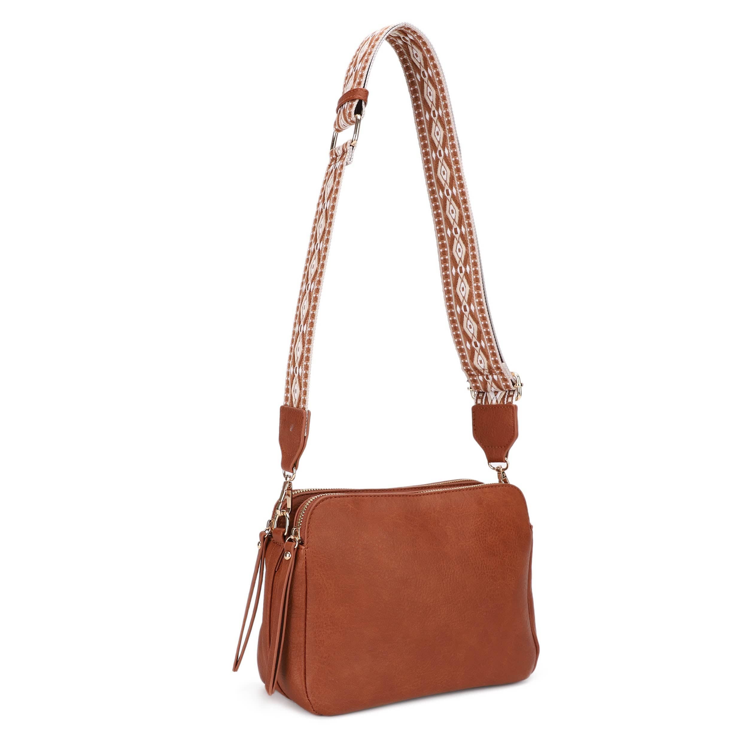 Mila 3 Compartment Crossbody Bag With Guitar Strap