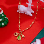 Cluster Christmas Tree and Heart Charm Necklace