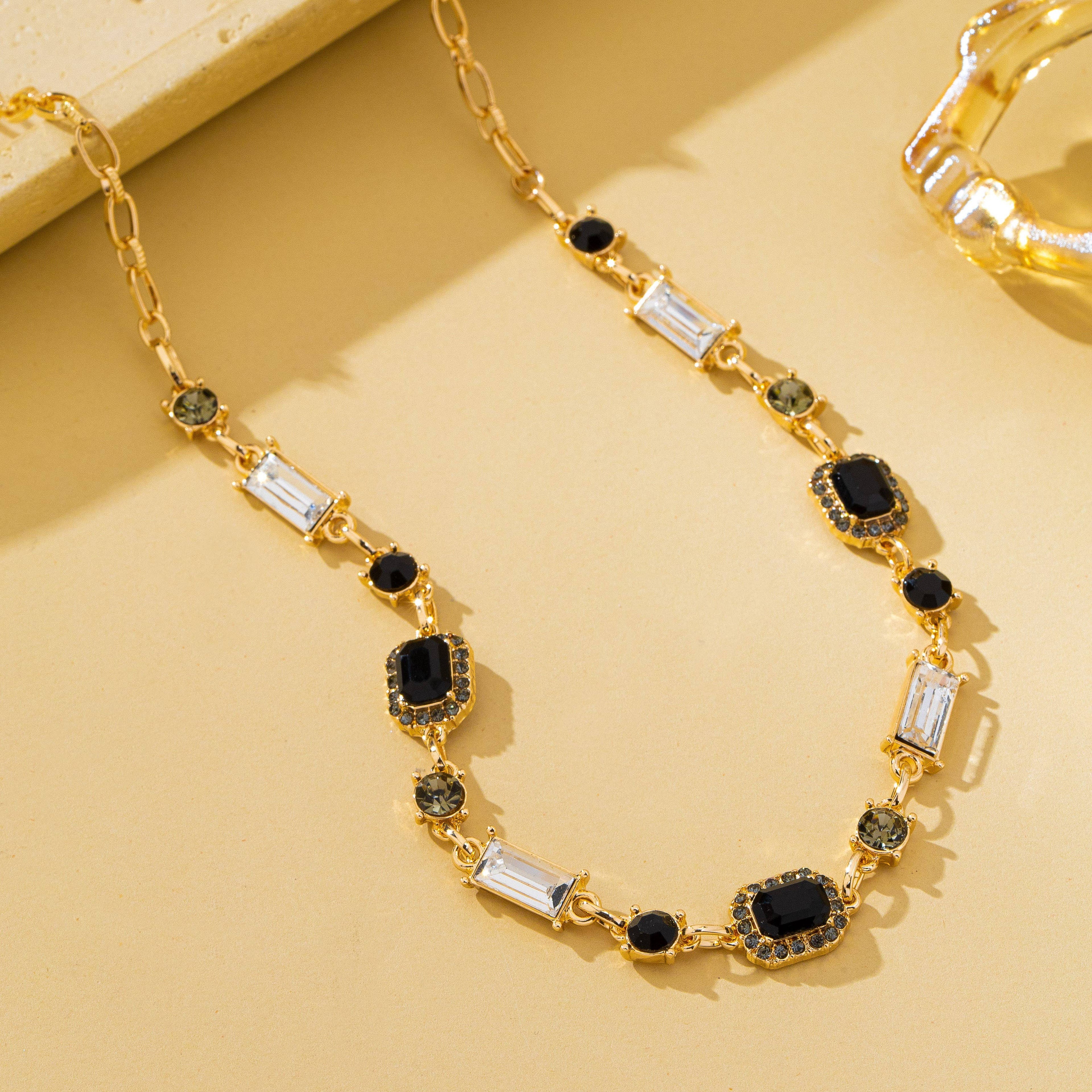 Geometric Black Crystal Necklace