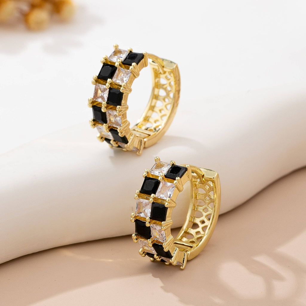 Checker Crystal Baguette Hoop Earrings