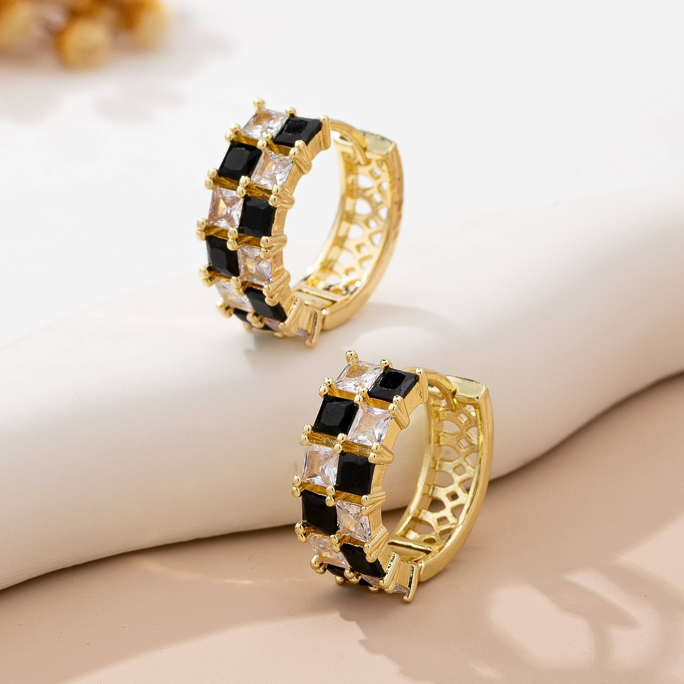 Checker Crystal Baguette Hoop Earrings
