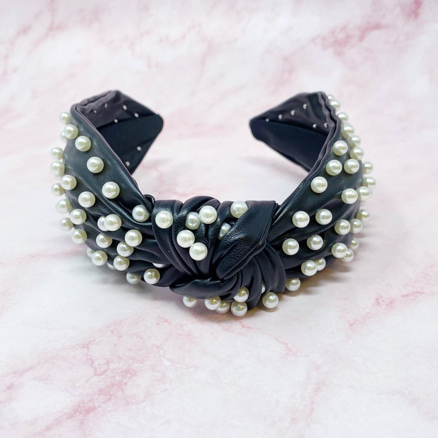 Pearled Up Faux Leather Headband