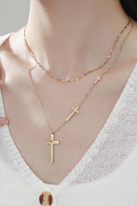 Layered Triple Cross Necklace