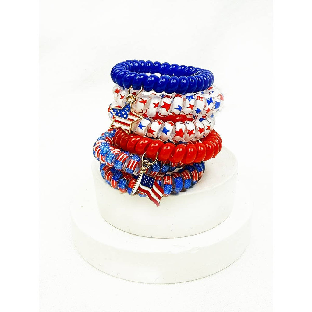 USA Charm Phone Cord Hair Tie Set