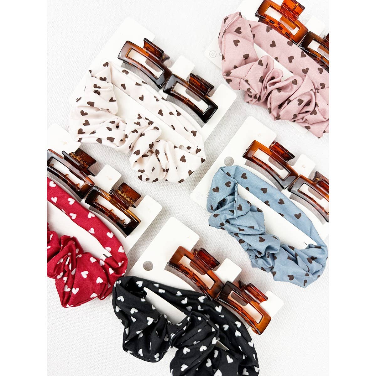Heart Scrunchies and Mini Rectangle Clips Set