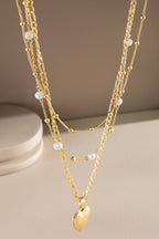 Layered Pearl & Heart Charm Necklace Set