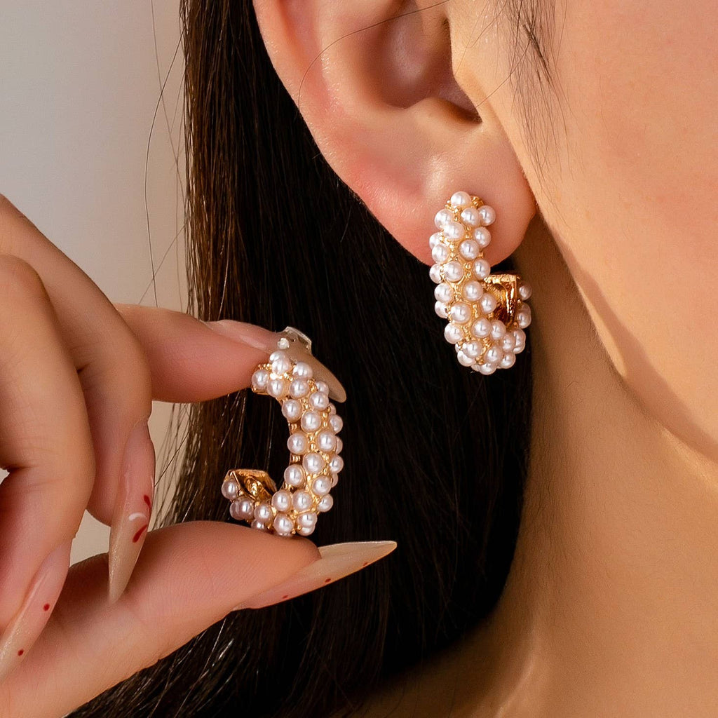 Multi Pearl C Hoop Earrings