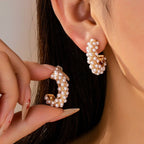 Multi Pearl C Hoop Earrings